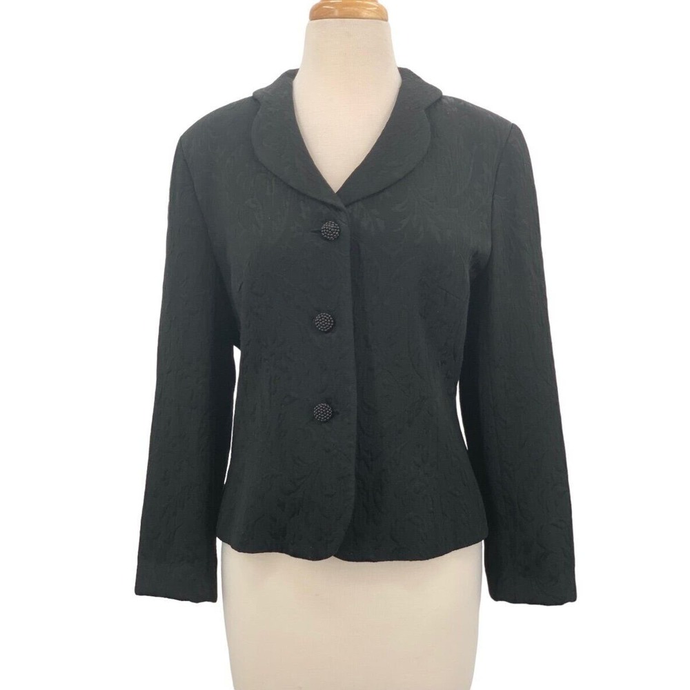 Ann Taylor Petites Womens LS Button Front Lined Blazer/Jacket Black Brocade 10P - Picture 1 of 5
